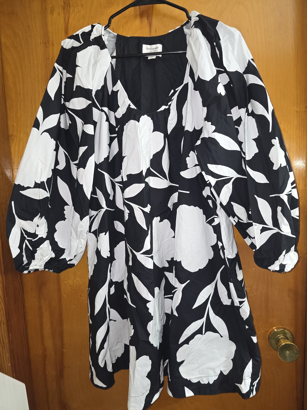 Kate Spade Black & White Floral Puff Sleeve Tunic Dress